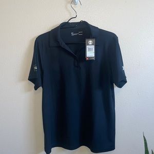Women’s Underarmour black polo shirt with Wells Fargo logo on the right side